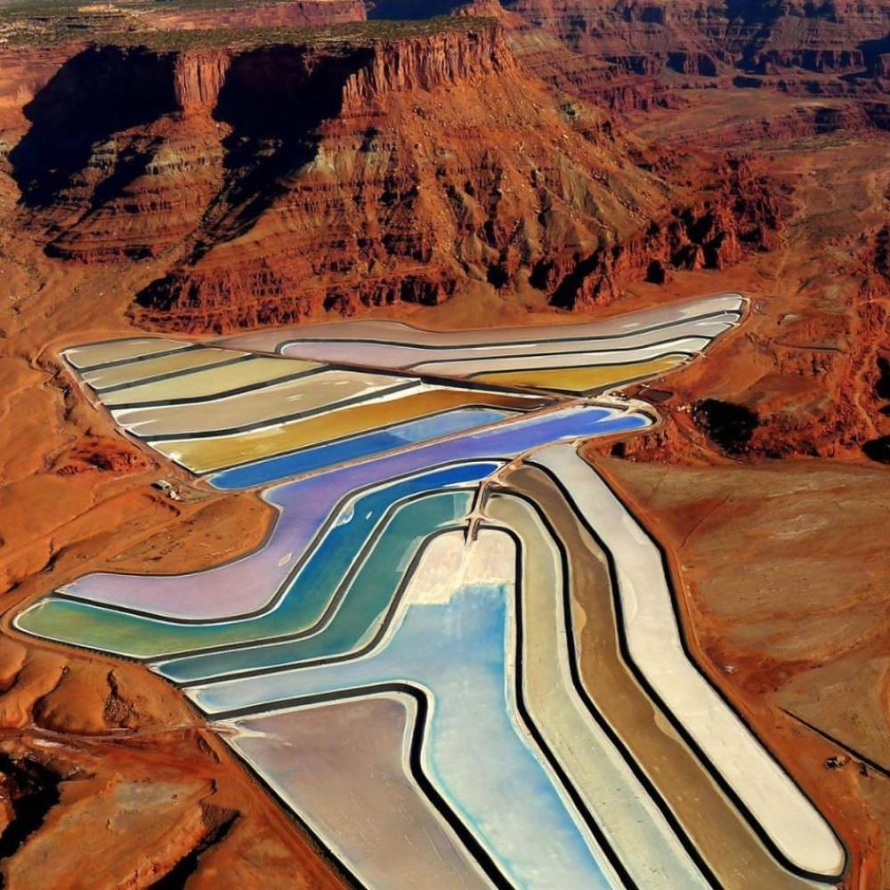 Evaporation ponds for potash production.